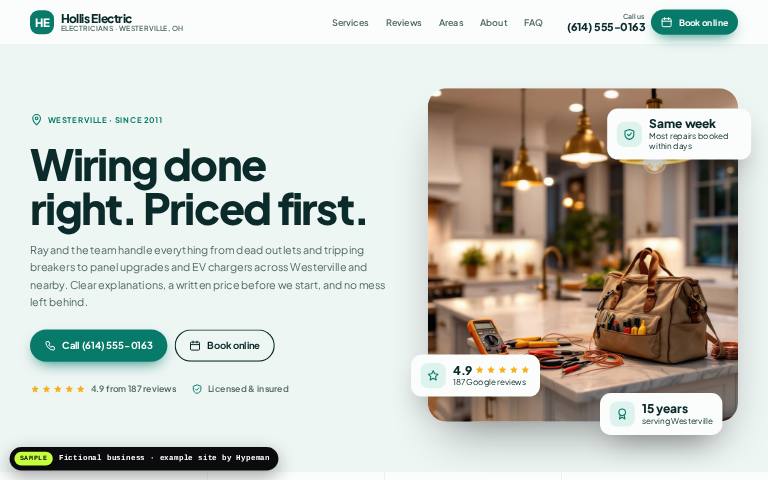 Example electrical business website: Hollis Electric